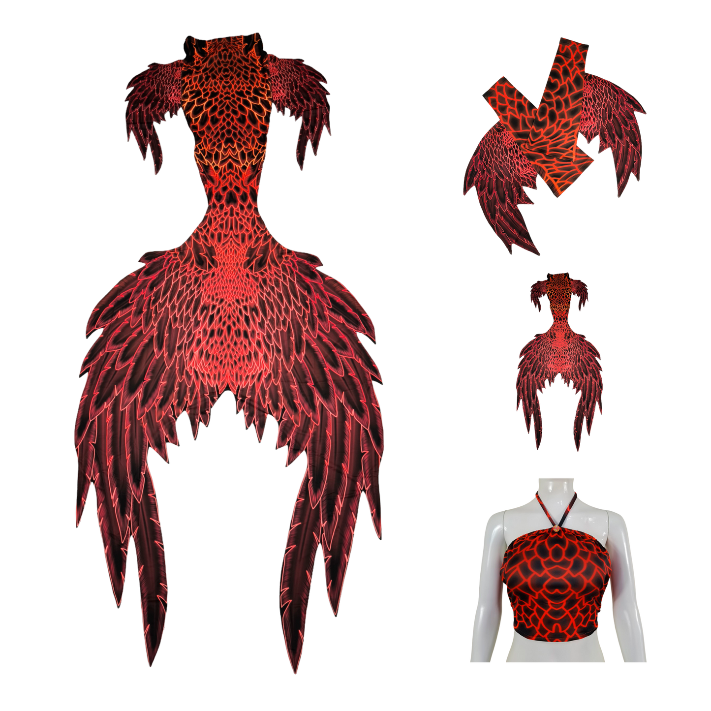 Meerjungfrauenflosse,Tail, Armstulpen und Bustier BH in Design Angelo Rot Braun