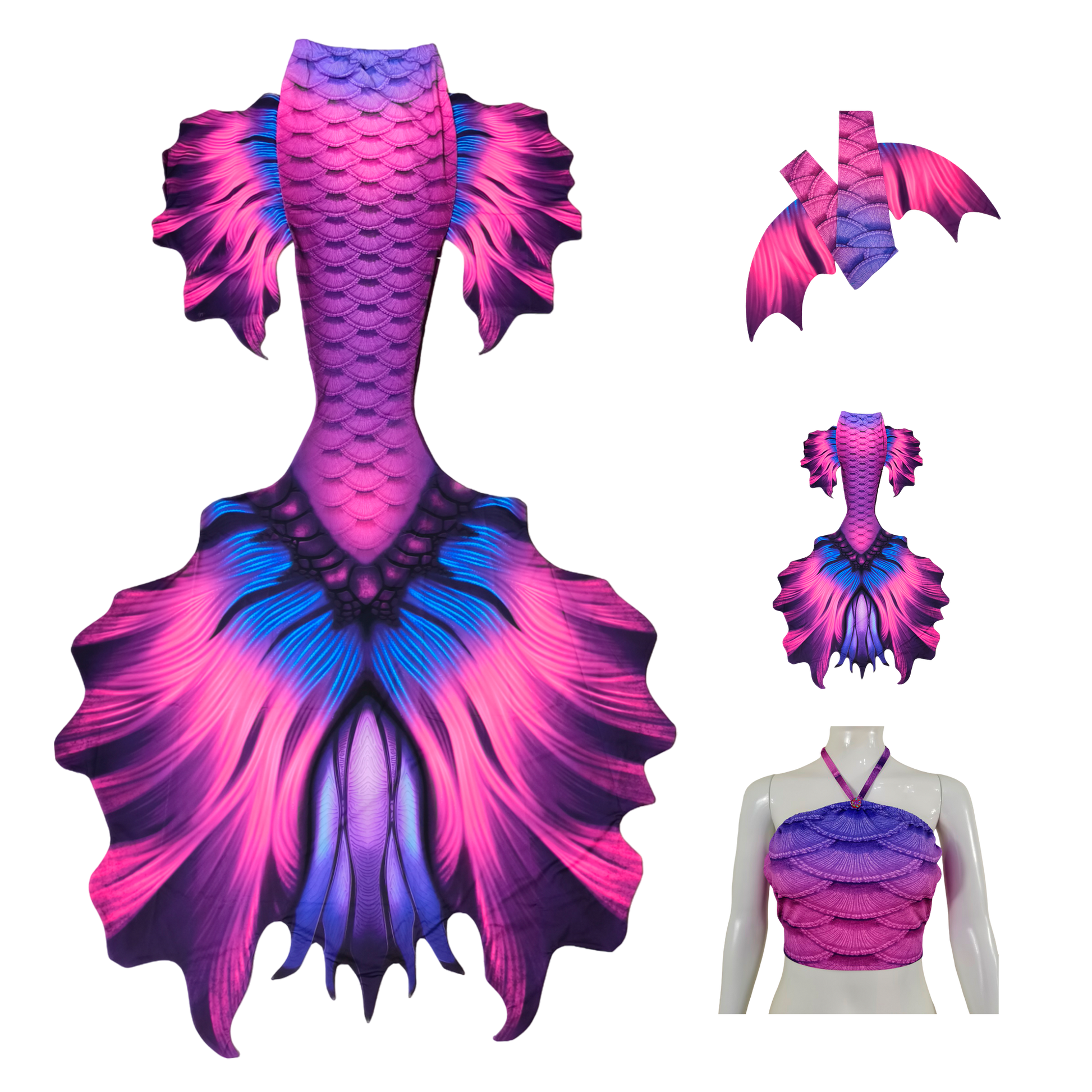 Produktbild Tail Fiore in pink-lila, der blühende Unterwassergruß der Meere  mit Armstulpen und Brustier-BH