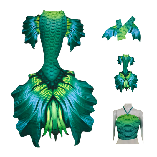 Produktbild Tail Fiore, der blühende Unterwassergruß der Meere in grün
mit Armstulpen und Brustier-BH.