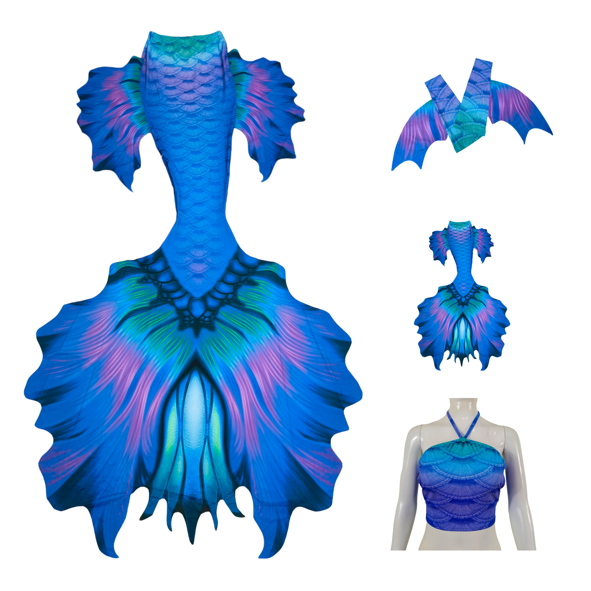 Produktbild Tail Fiore, der blühende Unterwassergruß der Meere in blau mit Armstulpen und Brustier-BH
