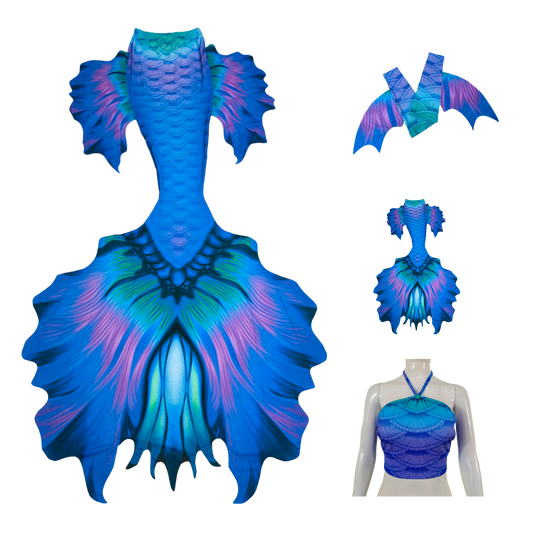 Produktbild Tail Fiore, der blühende Unterwassergruß der Meere in blau mit Armstulpen und Brustier-BH