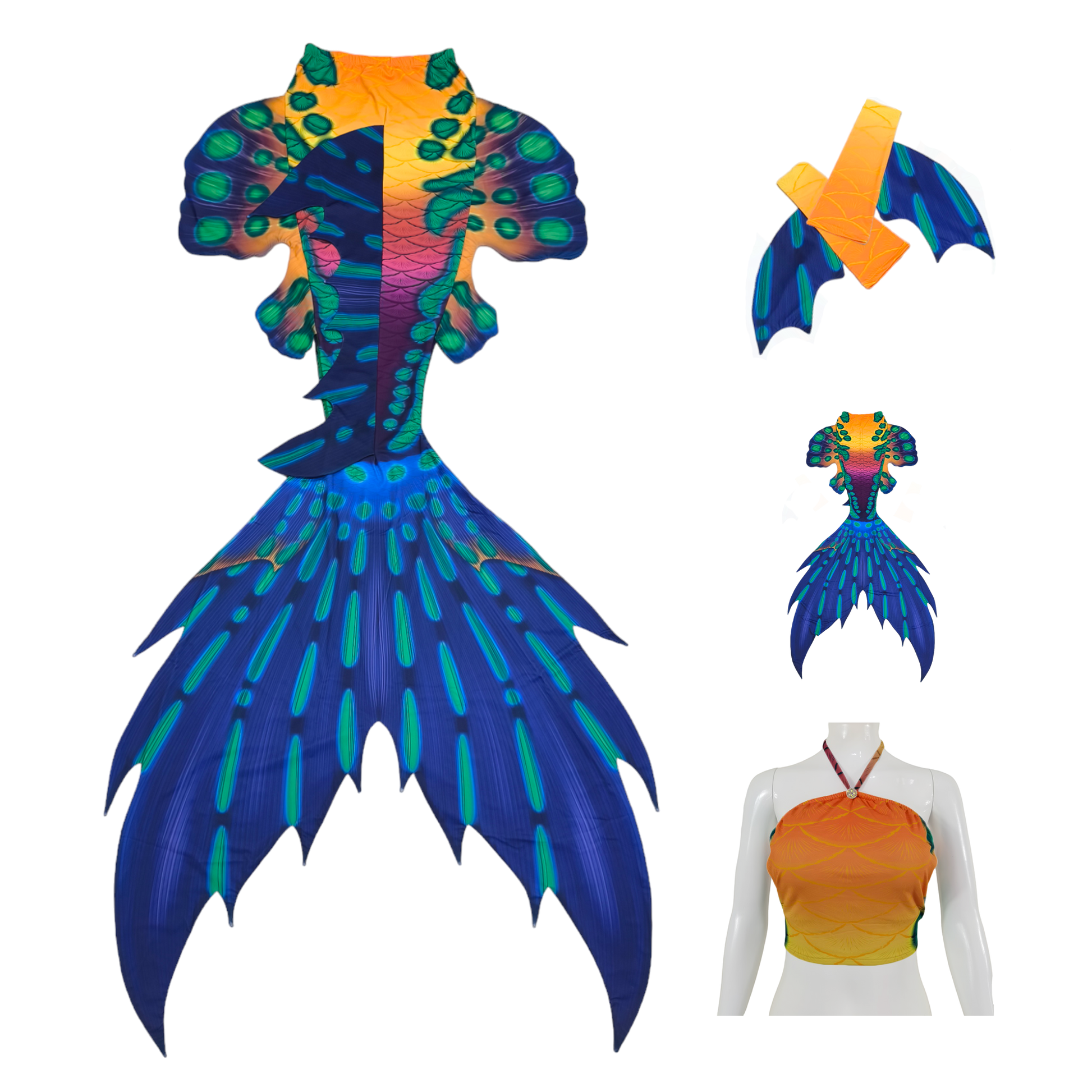 Produktbild Tail Mabushi in blau,ein Meereswesentraum in Farbe, mit Armstulpen und Brustier-BH.