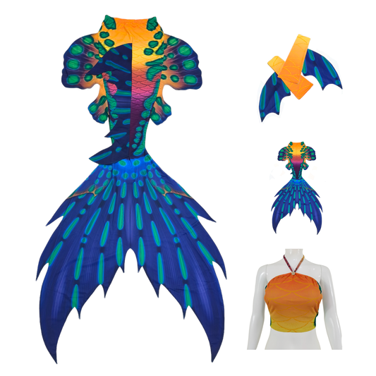 Produktbild Tail Mabushi in blau,ein Meereswesentraum in Farbe, mit Armstulpen und Brustier-BH.