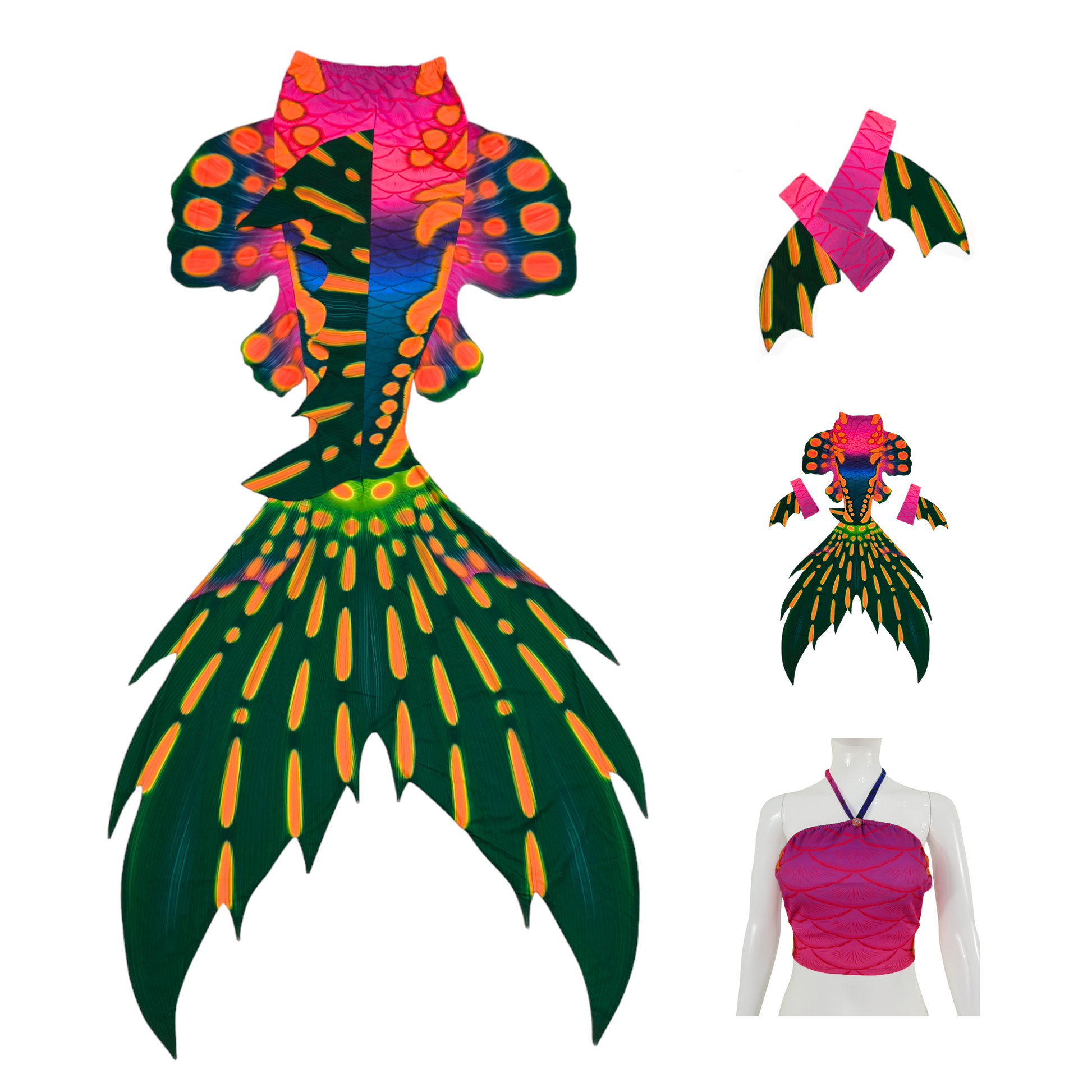 Produktbild Tail Mabushi in Grün,ein Meereswesentraum in Farbe, mit Armstulpen und Brustier-BH.