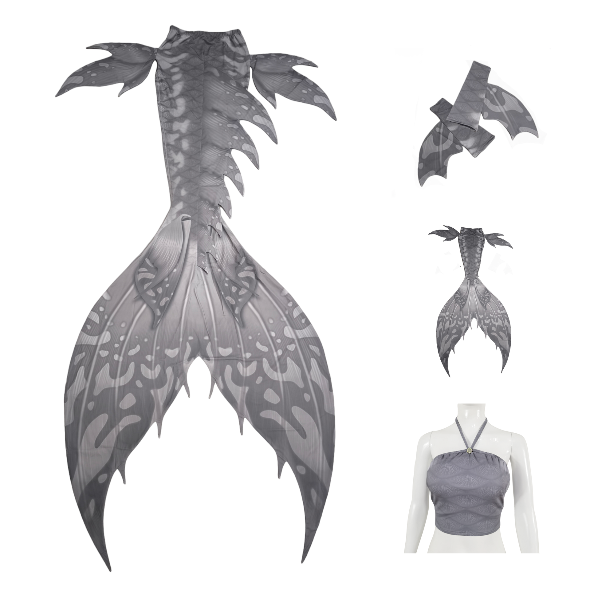 Produktbild Tail Macchie, verwandelt dich und entführt dich in eine Unterwasserwelt mit orientalischen Farben und Formen, inGrau mit Armstulpen und Brustier-BH