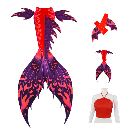 Produktbild Tail Macchie, verwandelt dich und entführt dich in eine Unterwasserwelt mit orientalischen Farben und Formen, in Pink-Lila mit Armstulpen und Brustier-BH