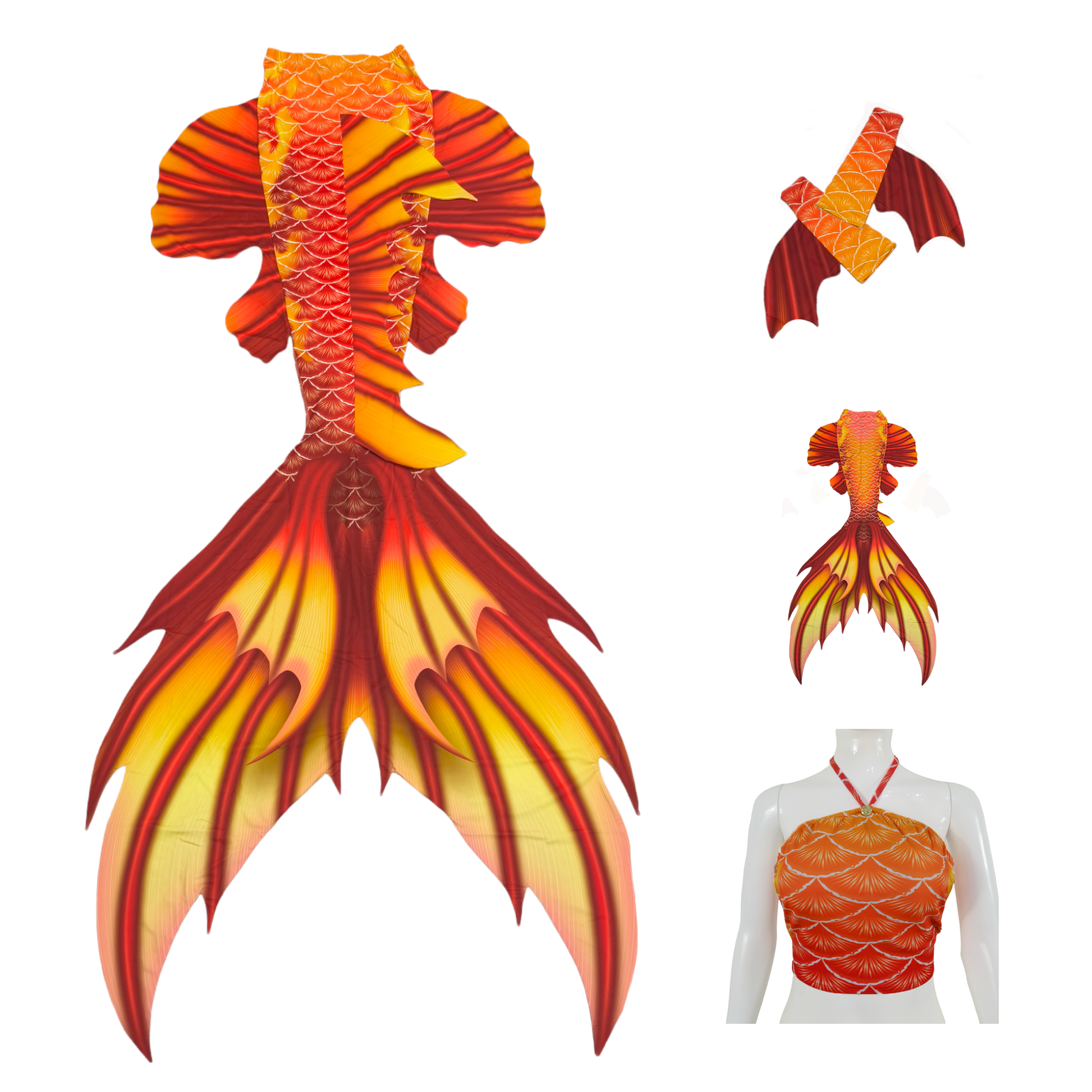 Produktbild Tail Scorreva, in Rot-Gelb mit Armstulpen und Brustier-BH.Scorreva begeistert mit leuchtenden Farben und geradlinigen Mustern.