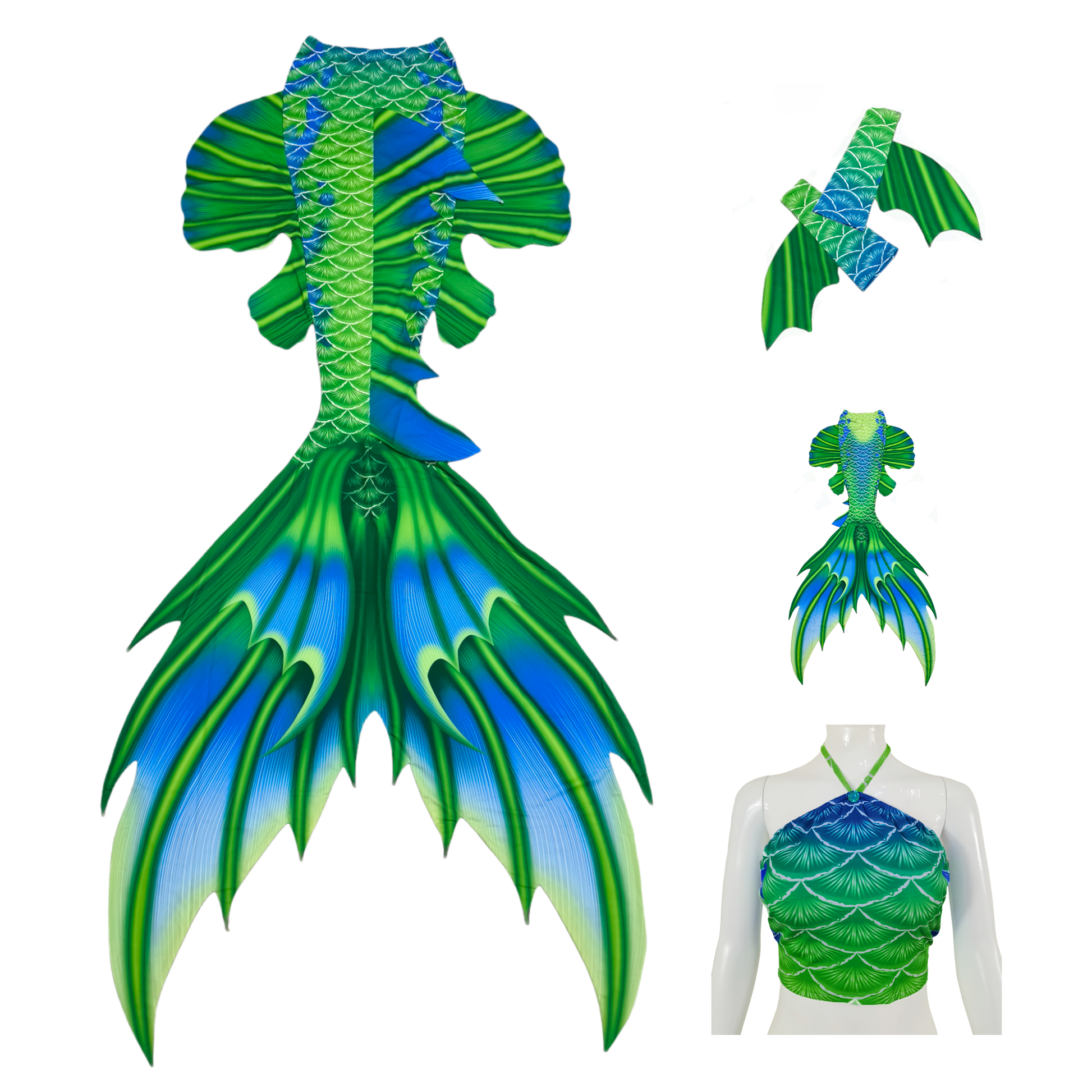 Produktbild Tail Scorreva, in Grün-Blau mit Armstulpen und Brustier-BH.Scorreva begeistert mit leuchtenden Farben und geradlinigen Mustern.