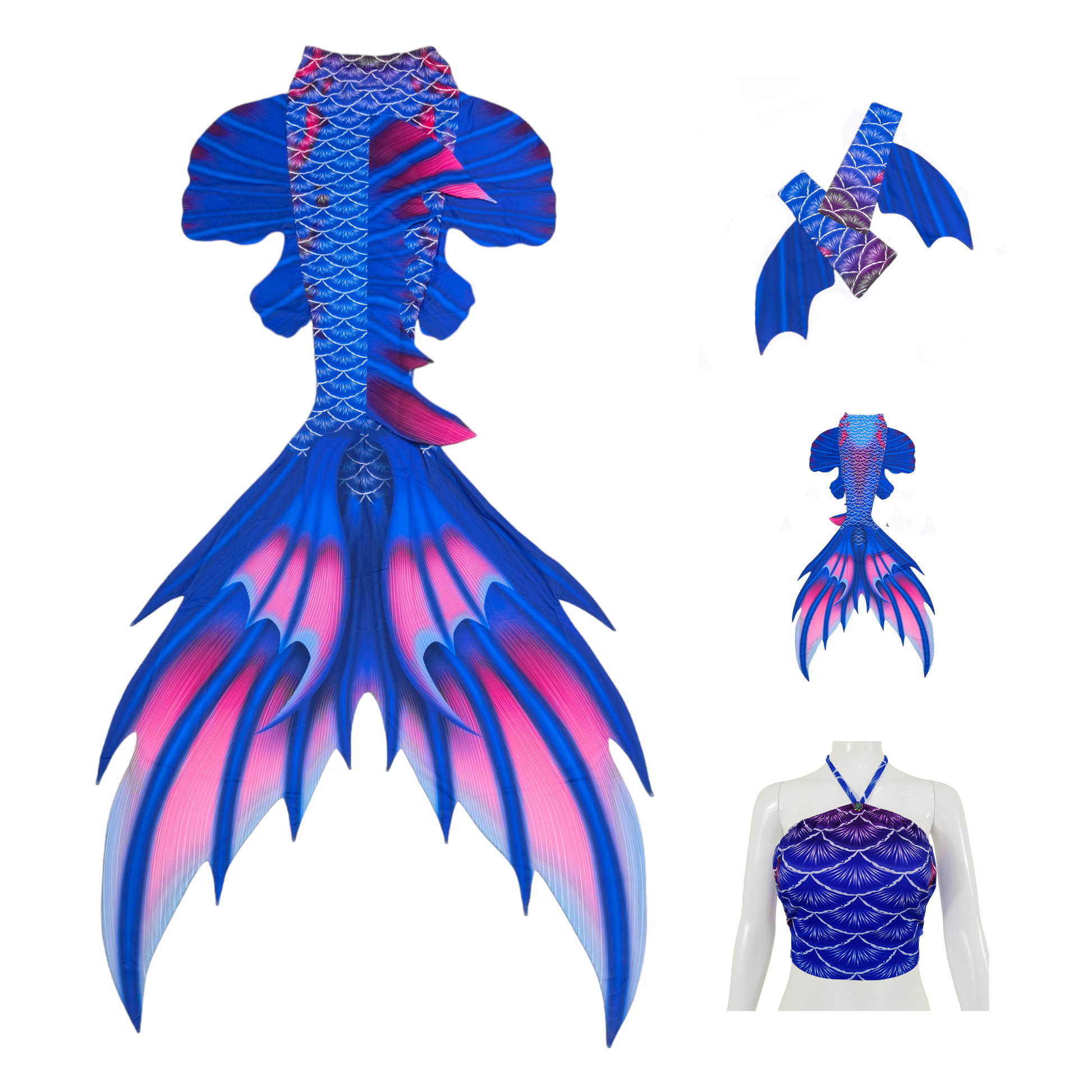 Produktbild Tail Scorreva, in Blau-Pink mit Armstulpen und Brustier-BH.Scorreva begeistert mit leuchtenden Farben und geradlinigen Mustern.