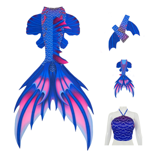 Produktbild Tail Scorreva, in Blau-Pink mit Armstulpen und Brustier-BH.Scorreva begeistert mit leuchtenden Farben und geradlinigen Mustern.