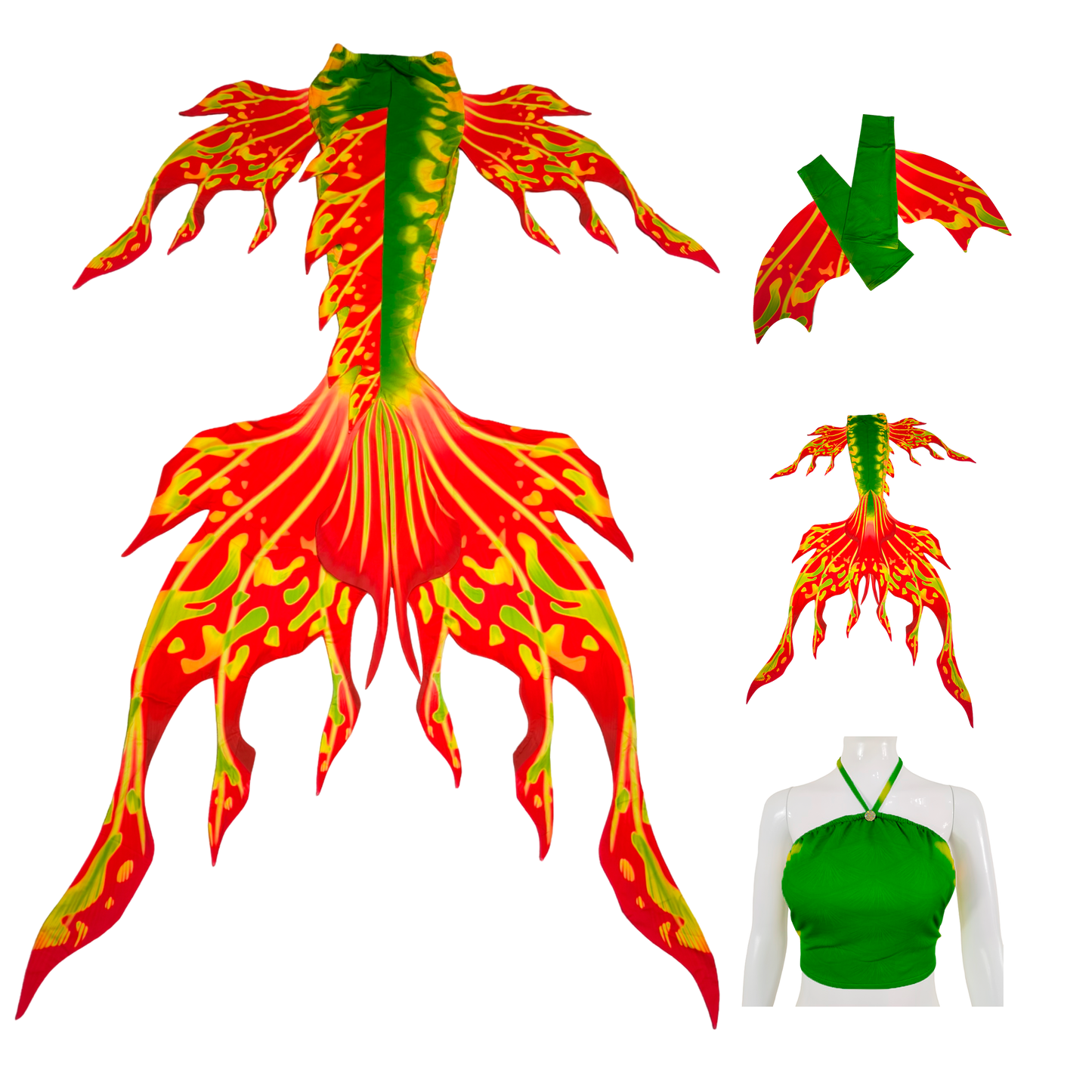 Velo Tail,Armstulpen und Bustier BH in Design Gelbgrün-Orange