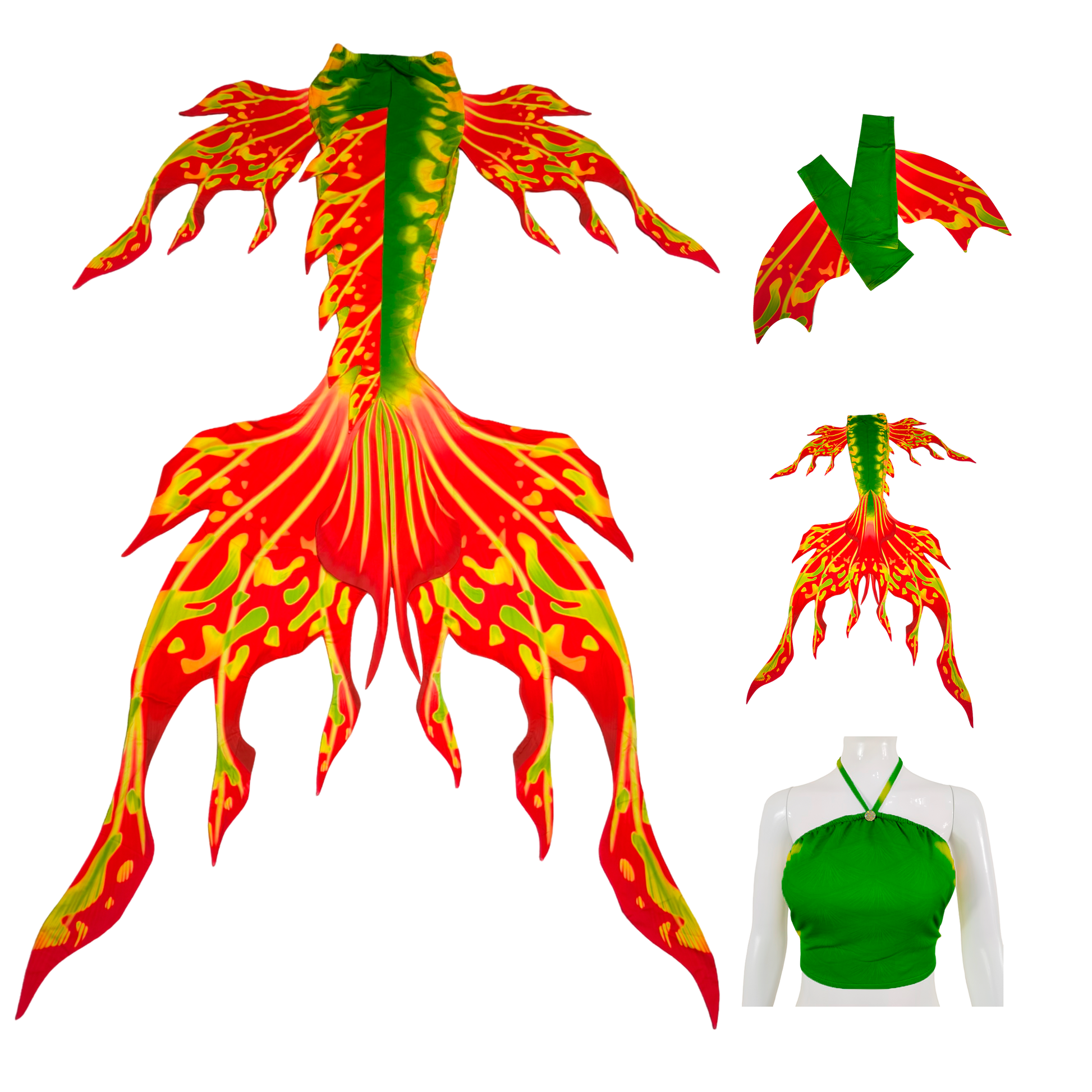 Velo Tail,Armstulpen und Bustier BH in Design Gelbgrün-Orange