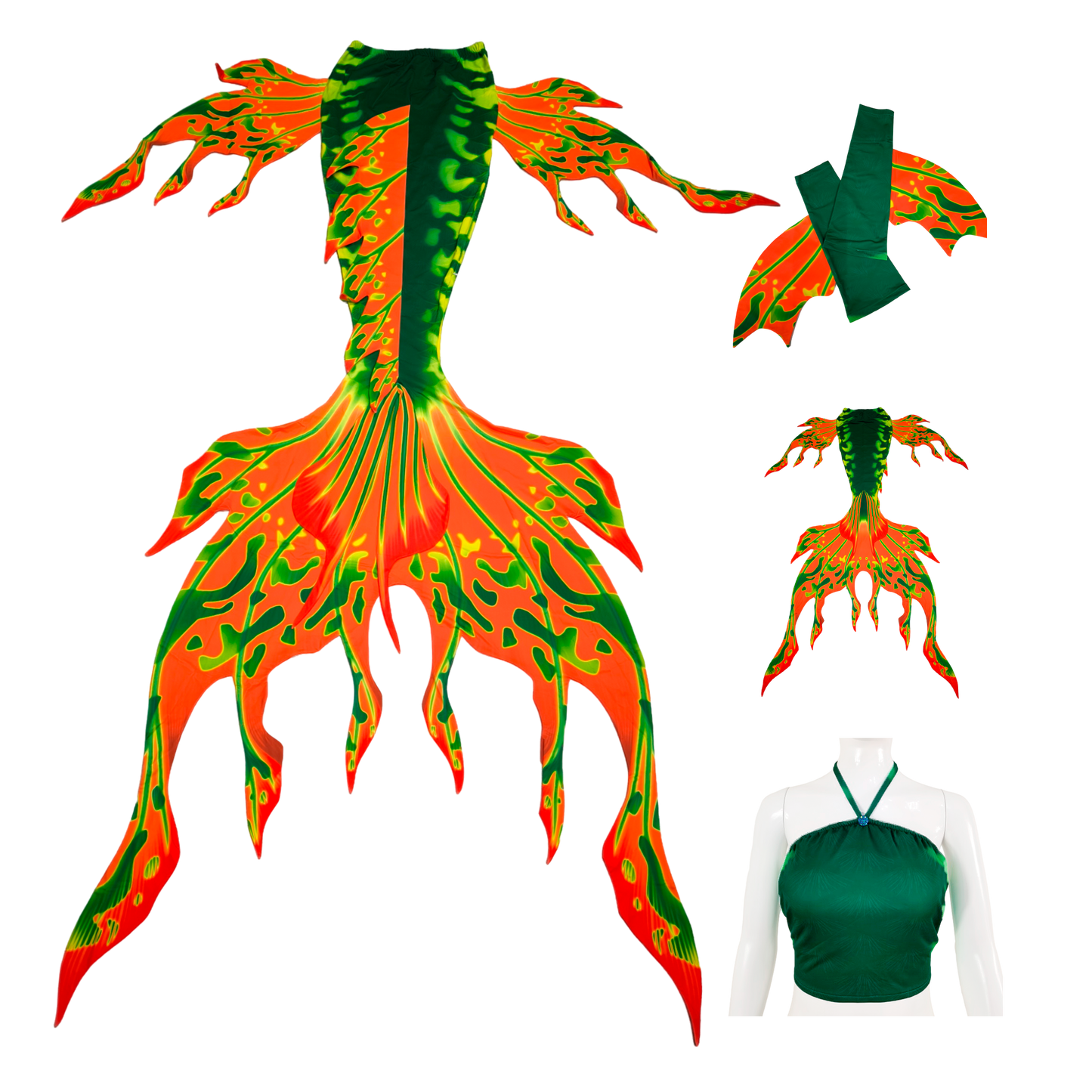 Velo Tail, Armstulpen und Bustier BH in Design Grün-Orangegelb
