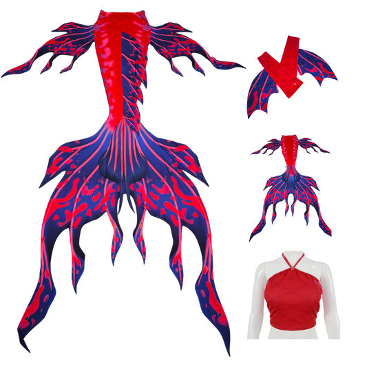 Velo Tail,Armstulpen und Bustier BH in Design Pink-Lilablau.Velo ist wie dein eigener Meereszauberer, der dich anmutig durch das Wasser gleiten lässt. Mit seinen eleganten Seitenflossen und dem majestätischen Monoflosse tanzt es durch die Wellen. Lass dich von Velos Anmut verzaubern.