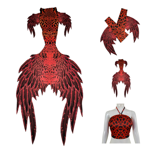Meerjungfrauenflosse,Tail, Armstulpen und Bustier BH in Design Angelo Rot Braun