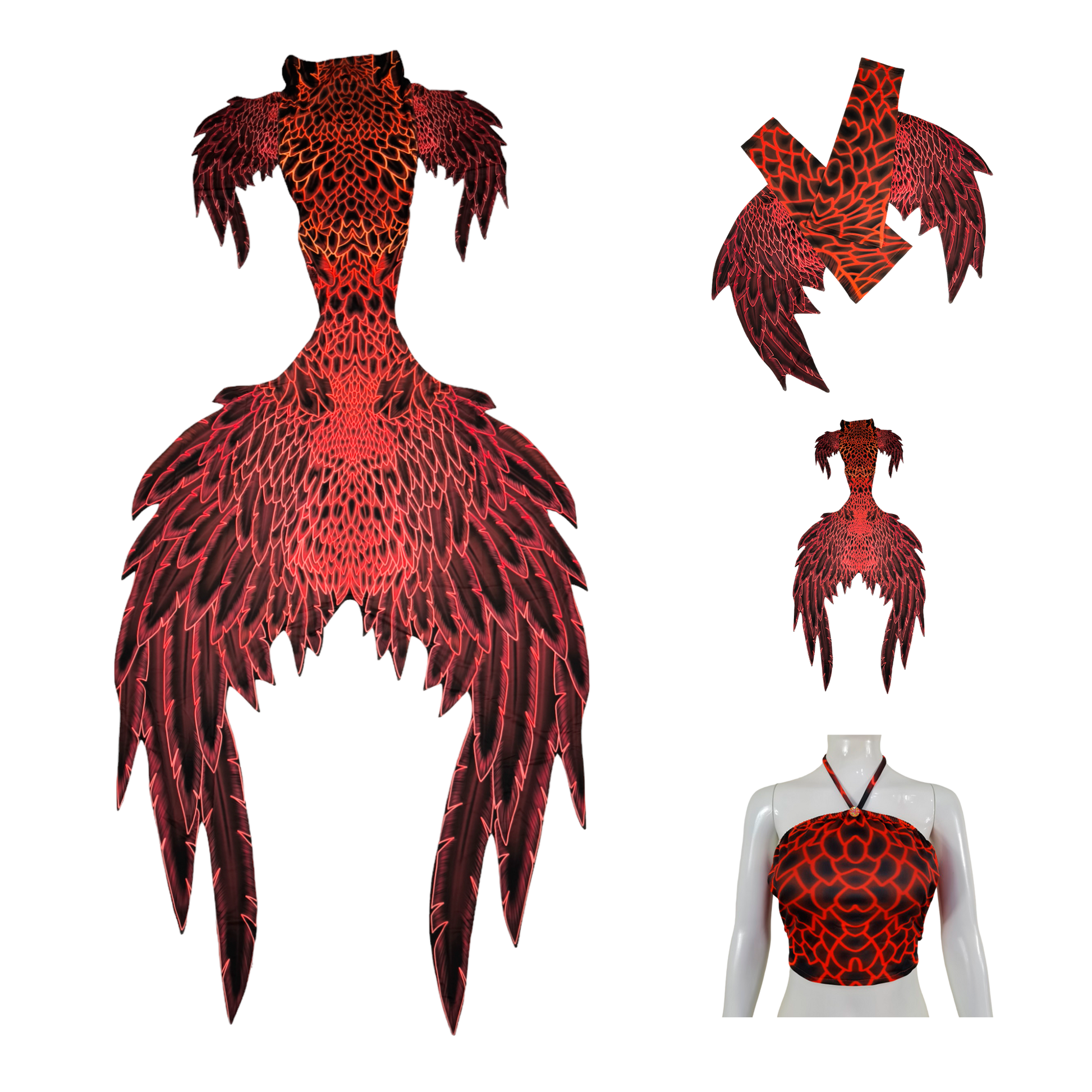 Meerjungfrauenflosse,Tail, Armstulpen und Bustier BH in Design Angelo Rot Braun