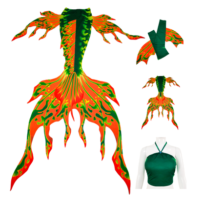 Velo Tail, Armstulpen und Bustier BH in Design Grün-Orangegelb