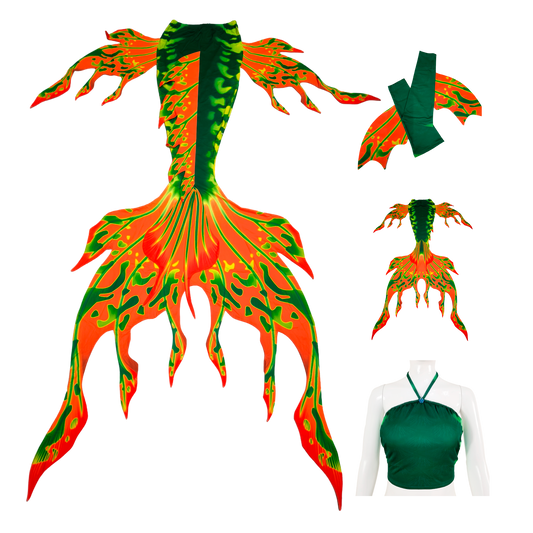 Velo Tail, Armstulpen und Bustier BH in Design Grün-Orangegelb