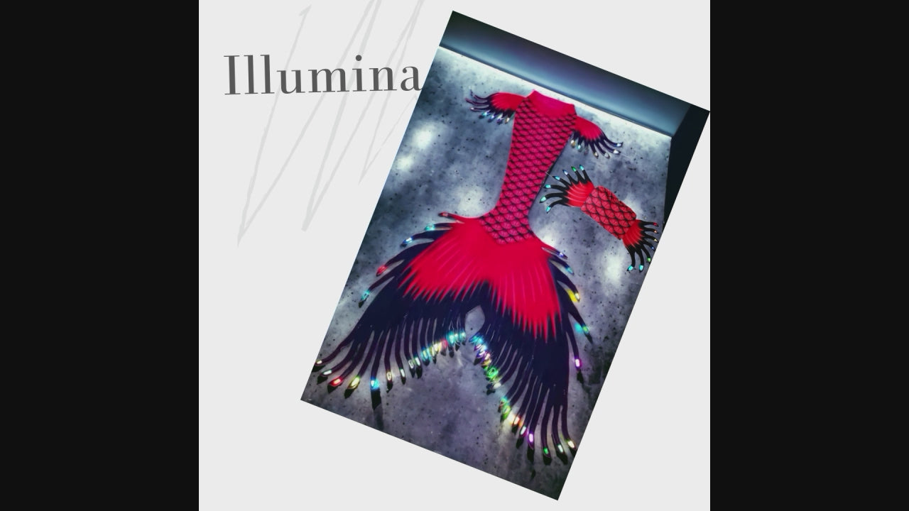 Illumina das kleine Meeresleuchten.&nbsp;   Illumina Rossonero, das Märchen vom Meer, wo die rote untergehende Sonne im tiefen, dunklen Wasser spielt.